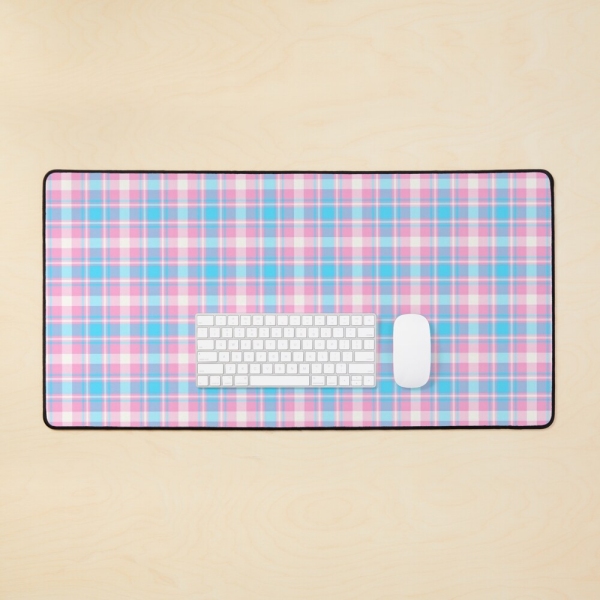 Baby Blue, Pink, and White Plaid Desk Mat