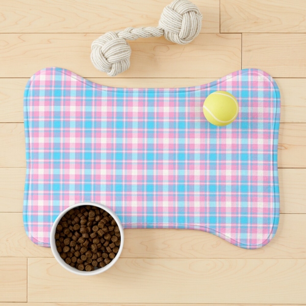 Baby blue, pink, and white plaid pet mat