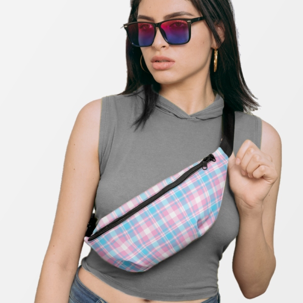 Baby Blue, Pink and White Plaid Fanny Pack