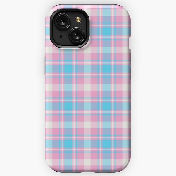 Baby blue, pink, and white plaid iPhone case