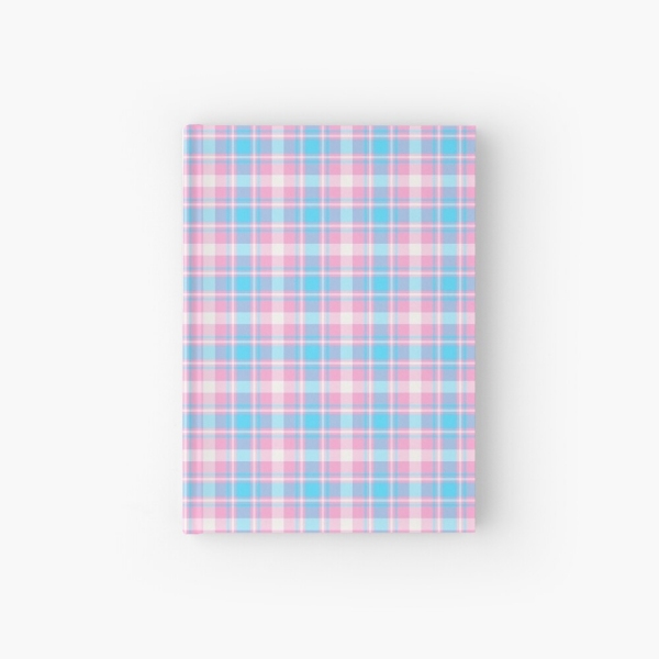 Baby blue, pink, and white plaid hardcover journal