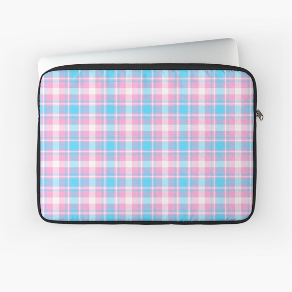 Baby blue, pink, and white plaid laptop sleeve