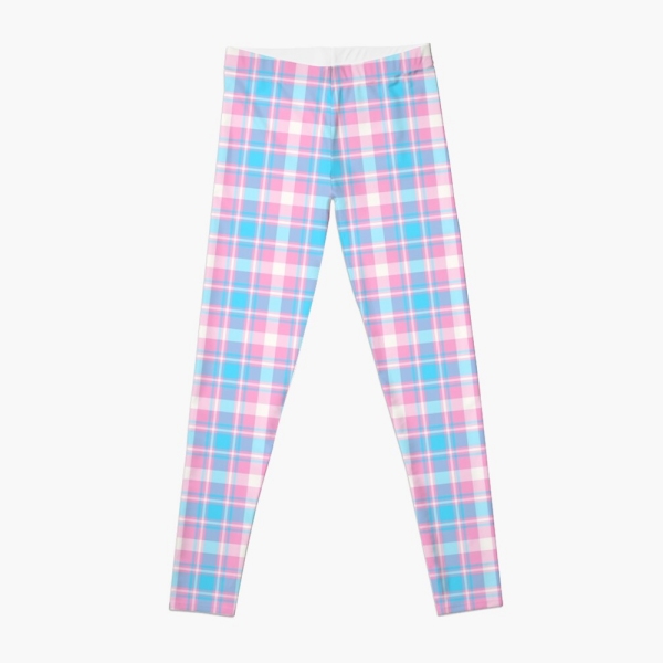 Baby blue, pink, and white plaid leggings