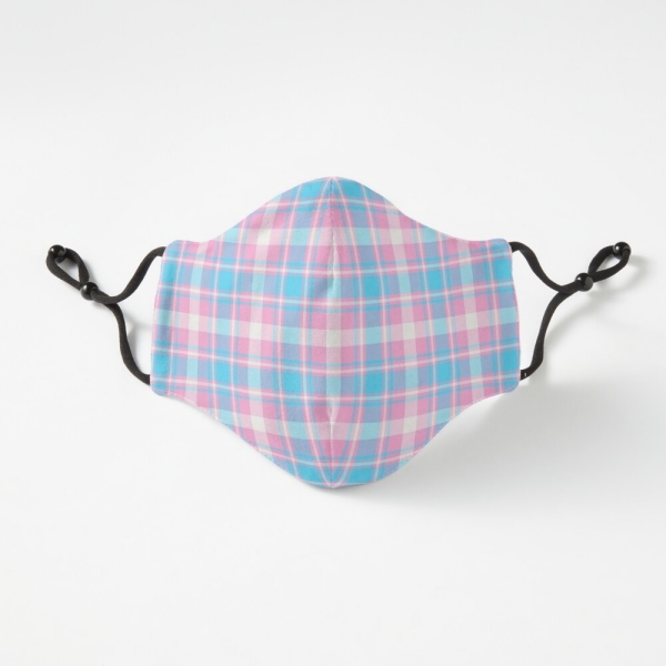 Baby blue, pink, and white plaid fitted face mask