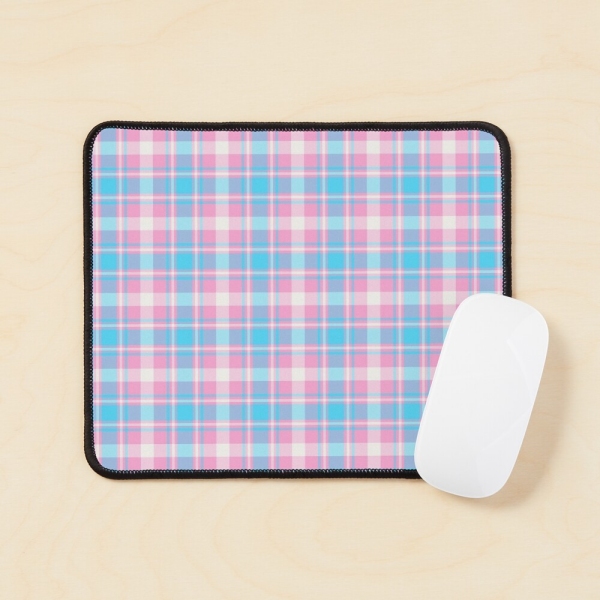 Baby blue, pink, and white plaid mouse pad
