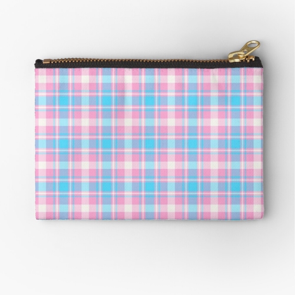 Baby blue, pink, and white plaid accessory bag