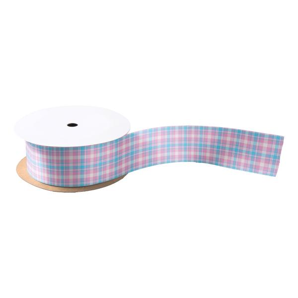 Baby blue, pink, and white plaid ribbon