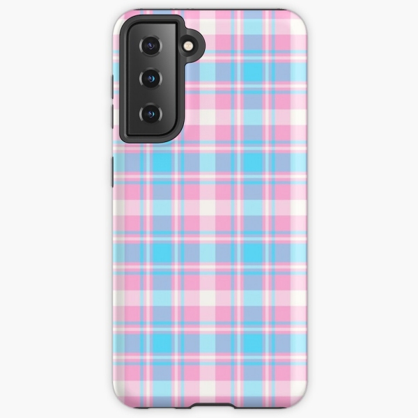 Baby blue, pink, and white plaid Samsung Galaxy case
