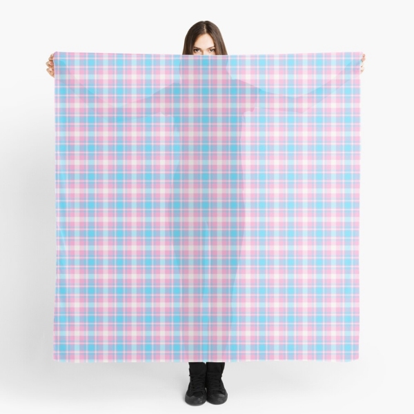 Baby blue, pink, and white plaid scarf