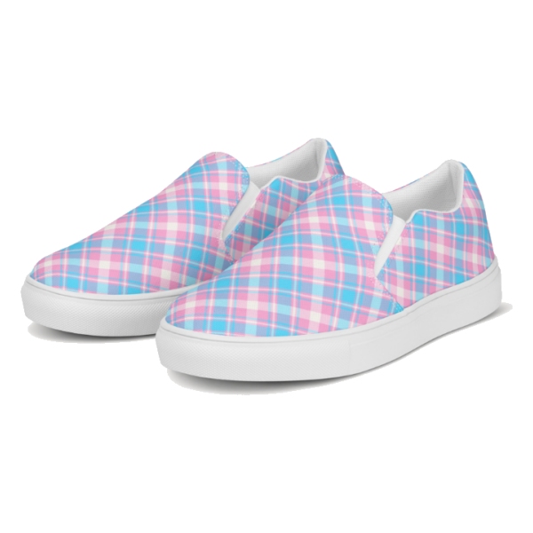 Baby blue, pink, and white plaid women's slip-on shoes