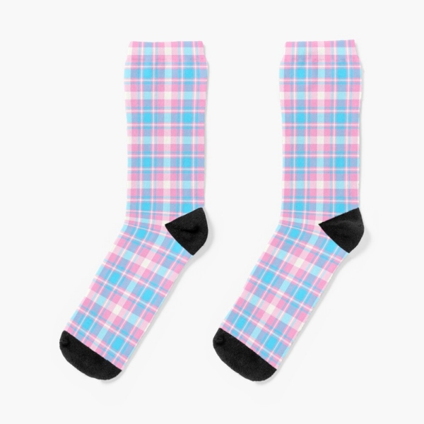 Baby Blue, Pink, and White Plaid Socks