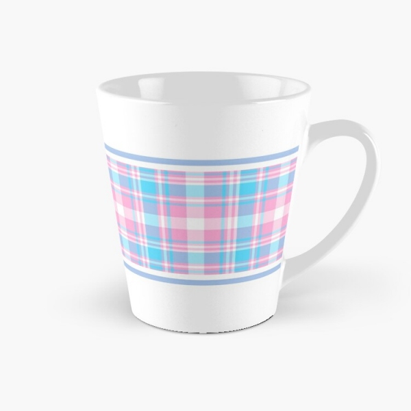 Baby blue, pink, and white plaid tall mug