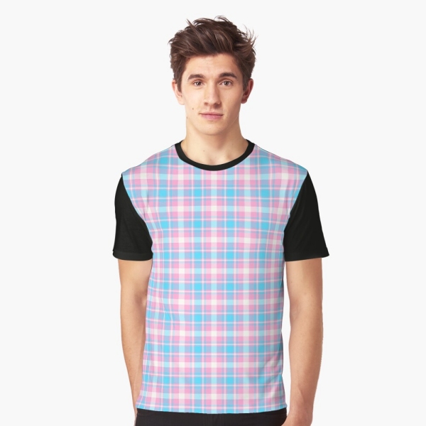 Baby blue, pink, and white plaid tee shirt