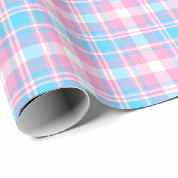 Baby Blue, Pink, and White Plaid Wrapping Paper