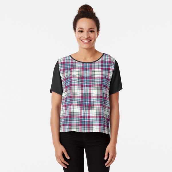 Turquoise and Magenta Plaid Top