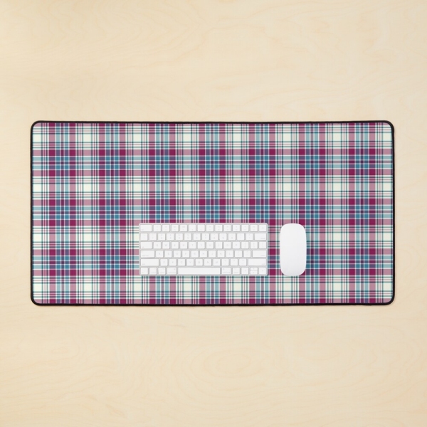 Magenta, turquoise, and white plaid desk mat
