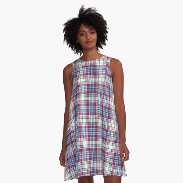 Turquoise and Magenta Plaid Dress