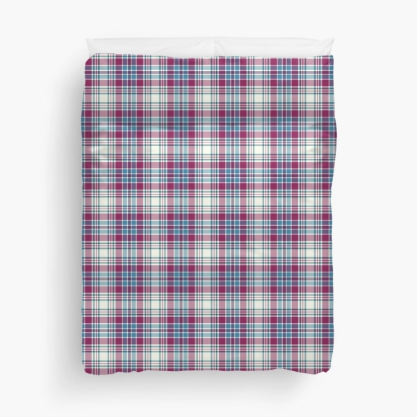 Magenta, turquoise, and white plaid duvet cover