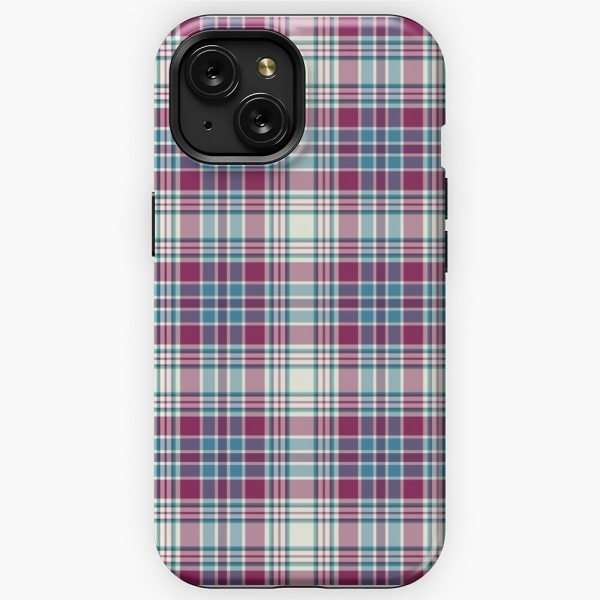 Magenta, turquoise, and white plaid iPhone case