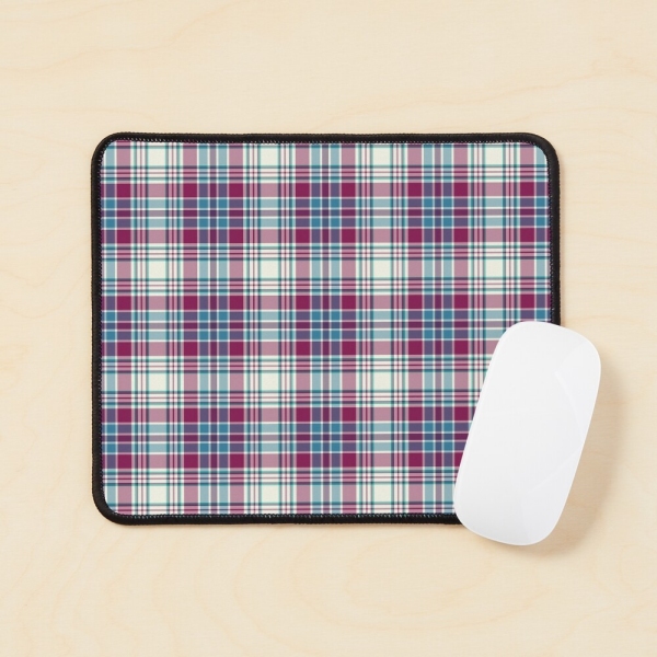 Magenta, turquoise, and white plaid mouse pad