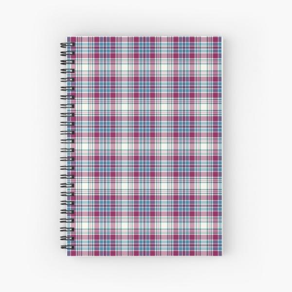 Magenta, turquoise, and white plaid spiral notebook