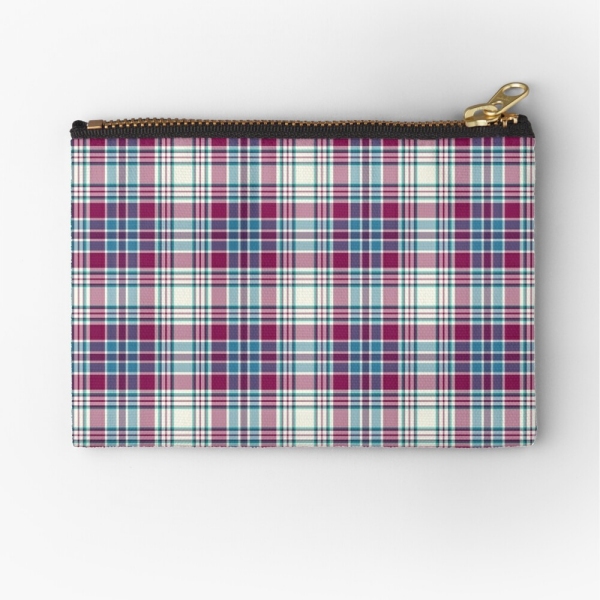 Magenta, turquoise, and white plaid accessory bag