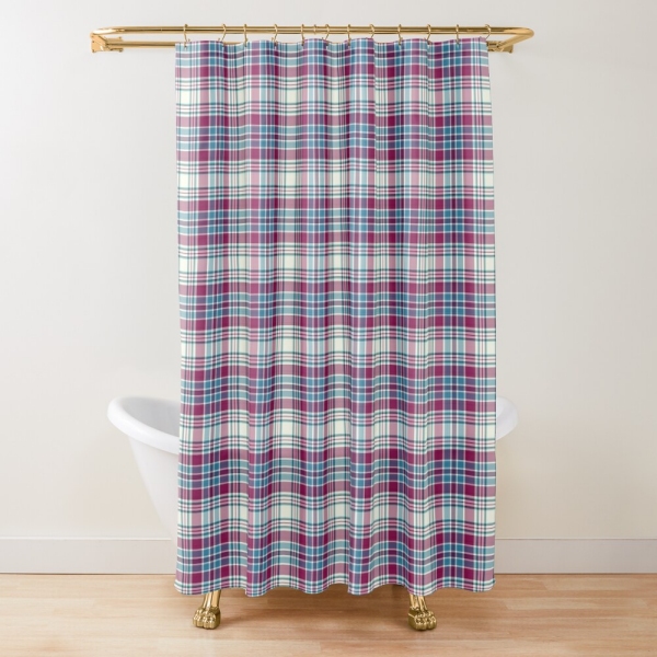 Magenta, turquoise, and white plaid shower curtain
