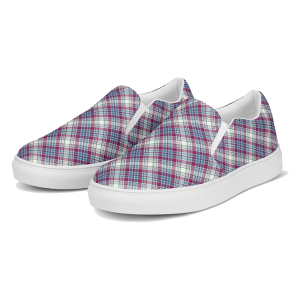Turquoise and magenta plaid women's slip-on shoes