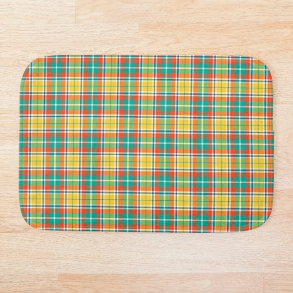 Bright yellow and seafoam green plaid floor mat