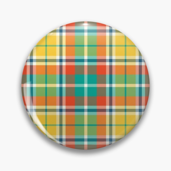 Bright yellow and seafoam green plaid pinback button