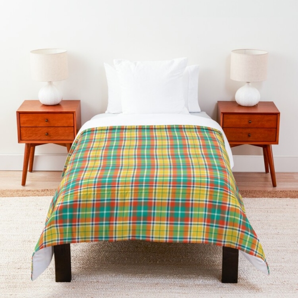 Bright yellow and seafoam green plaid comforter