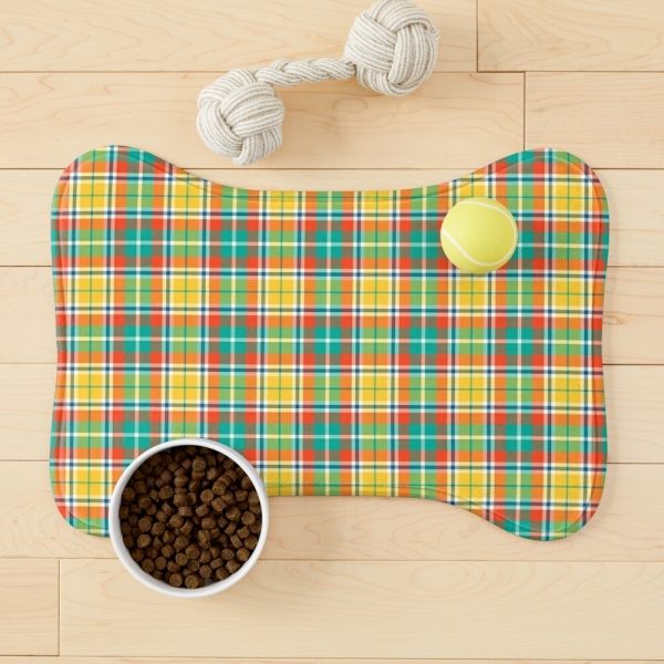 Bright yellow and seafoam green plaid pet mat