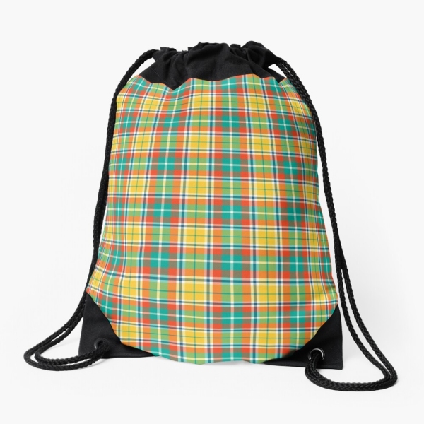 Bright yellow and seafoam green plaid drawstring bag