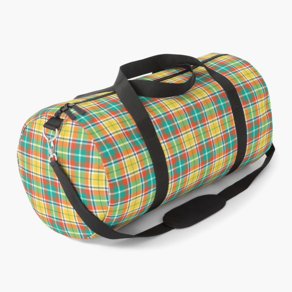 Bright yellow and seafoam green plaid duffle bag