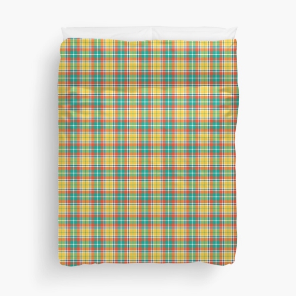 Bright yellow and seafoam green plaid duvet cover