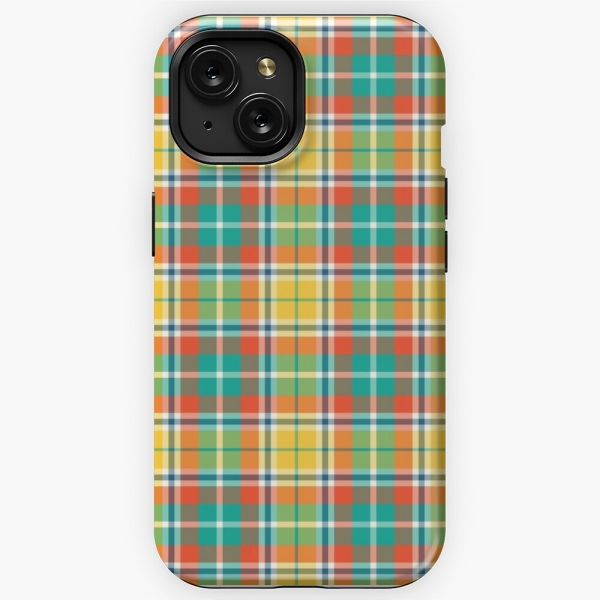 Bright yellow and seafoam green plaid iPhone case