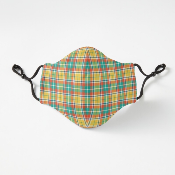 Bright yellow and seafoam green plaid fitted face mask