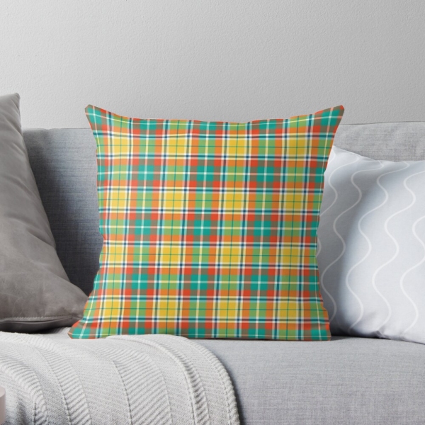 Bright yellow and seafoam green plaid throw pillow