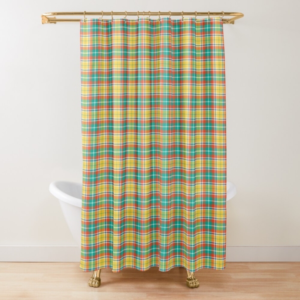 Bright yellow and seafoam green plaid shower curtain