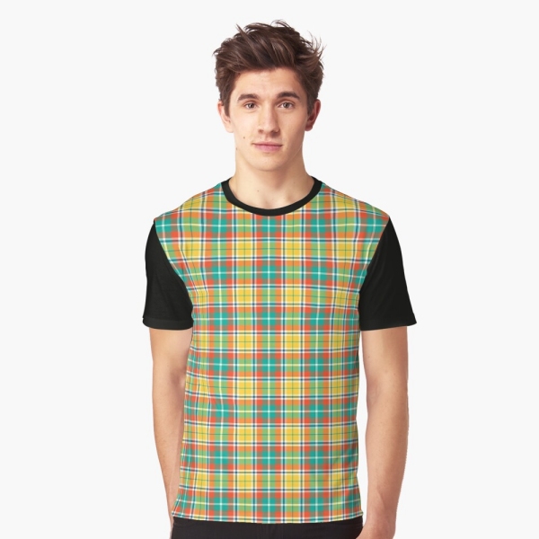 Bright yellow and seafoam green plaid tee shirt