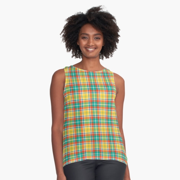 Bright yellow and seafoam green plaid sleeveless top