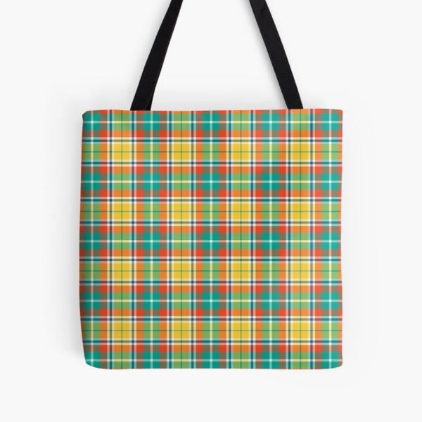 Bright yellow and seafoam green plaid tote bag