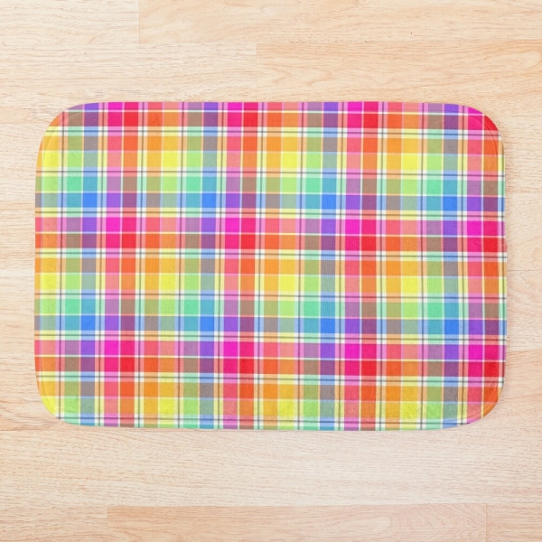 Bright pastel rainbow plaid floor mat