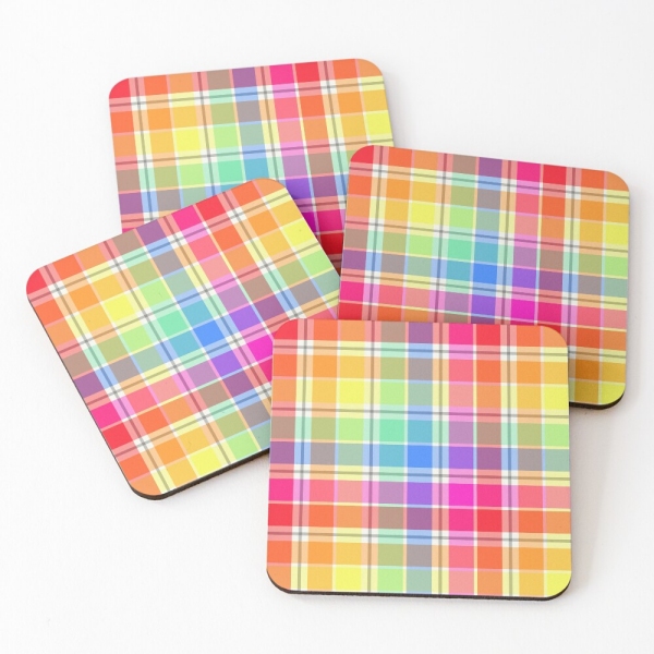 Bright Pastel Rainbow Plaid Coasters