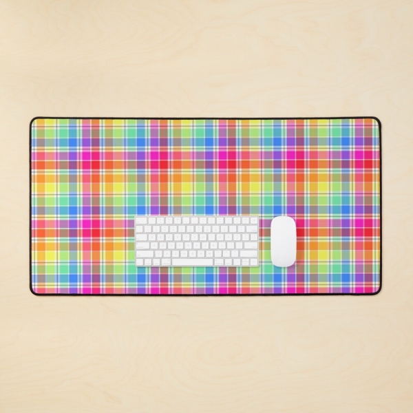Bright pastel rainbow plaid desk mat