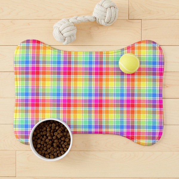 Bright pastel rainbow plaid pet mat