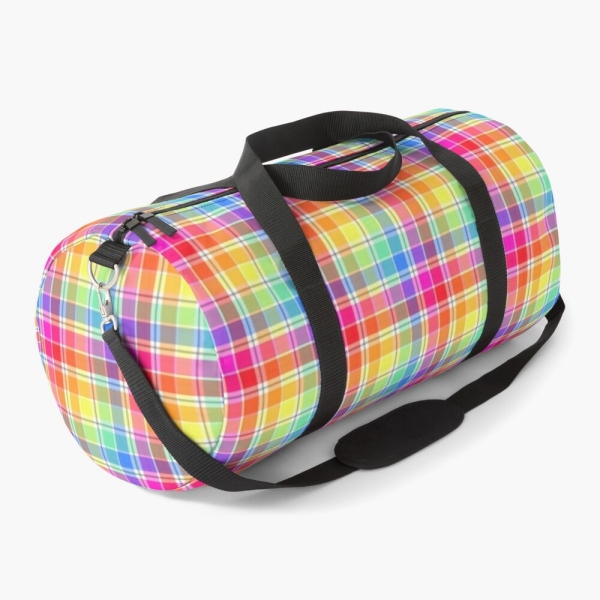 Bright pastel rainbow plaid duffle bag