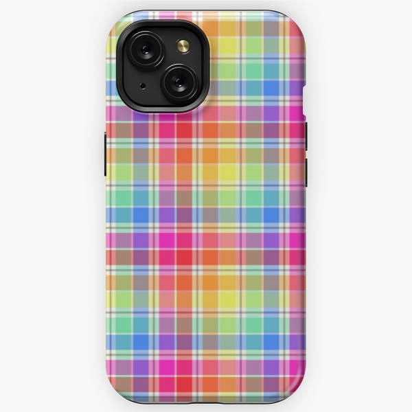 Bright pastel rainbow plaid iPhone case