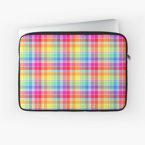 Bright pastel rainbow plaid laptop sleeve