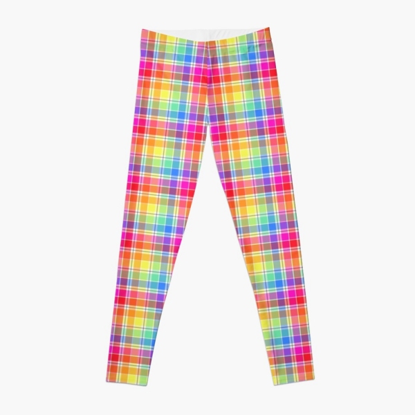 Bright pastel rainbow plaid leggings